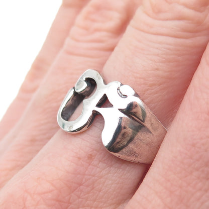 925 Sterling Silver Vintage Om Mantra Oxidized Ring Size 7.75
