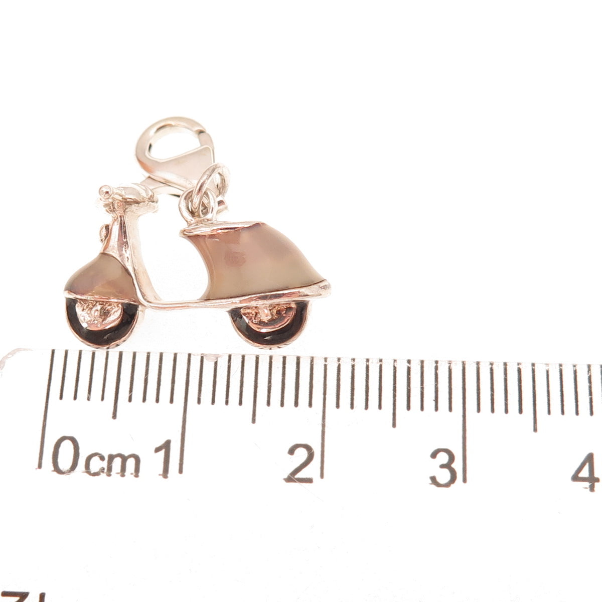 925 Sterling Silver Vintage Enamel Scooter Lobster Lock 3D Charm Pendant