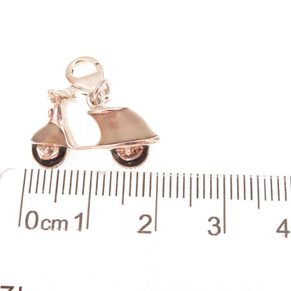 925 Sterling Silver Vintage Enamel Scooter Lobster Lock 3D Charm Pendant