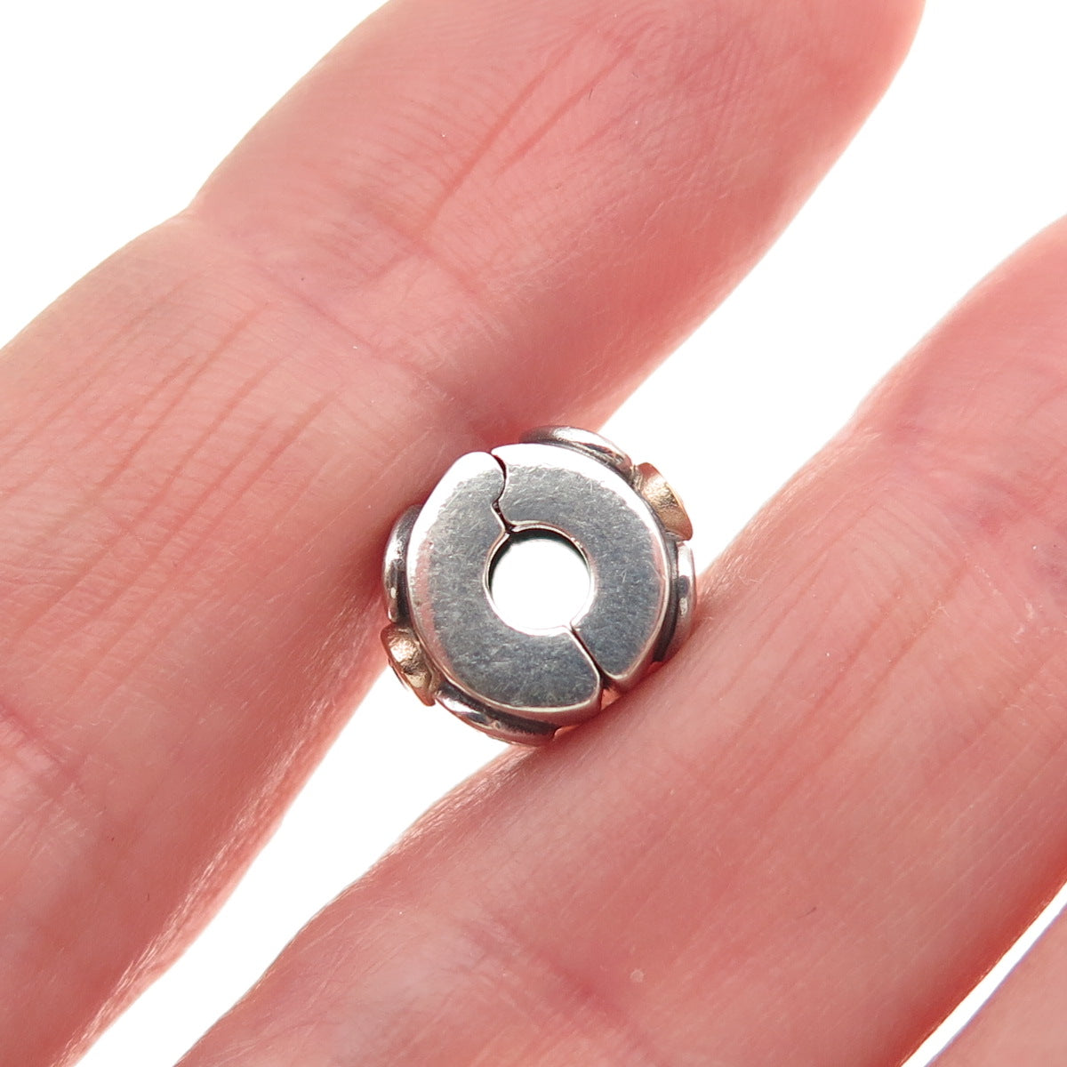 PANDORA 925 Sterling Silver Gold Real Diamond Double Heart Clip Bead Charm