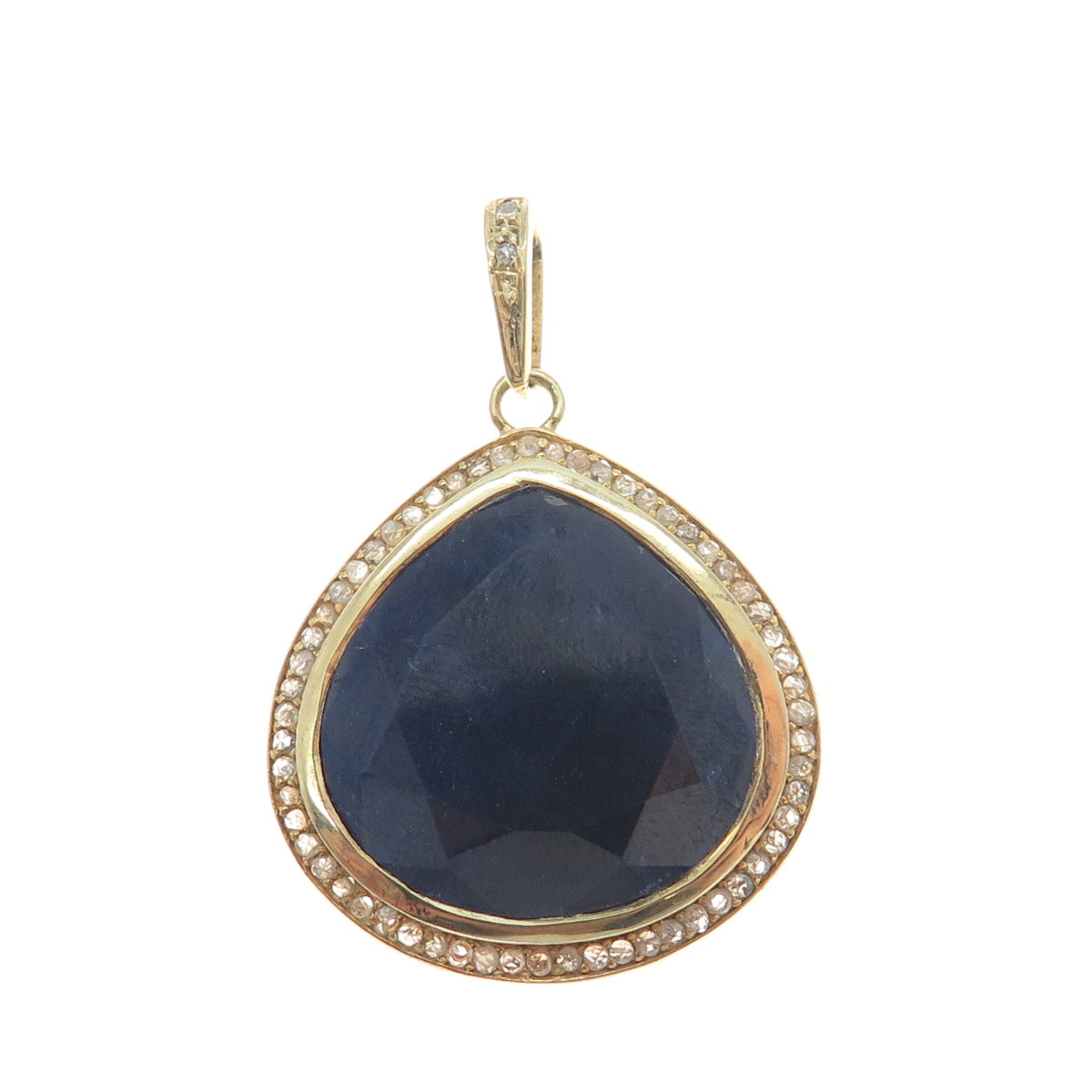 925 Sterling Silver Gold Plated SMK Real Diamond & Sapphire Gem Teardrop Pendant