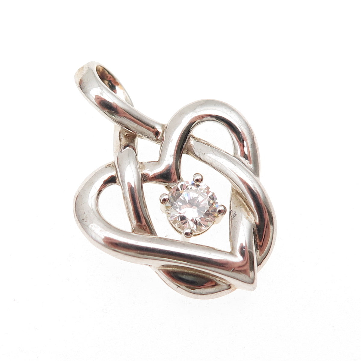 925 Sterling Silver Round-Cut C Z Infinity Heart Charm Pendant
