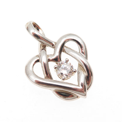 925 Sterling Silver Round-Cut C Z Infinity Heart Charm Pendant