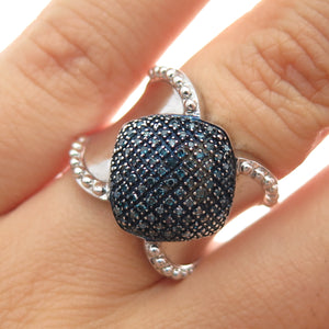 SAMARA SJD 925 Sterling Silver Real Blue Diamond Crisscross Ring Size 6