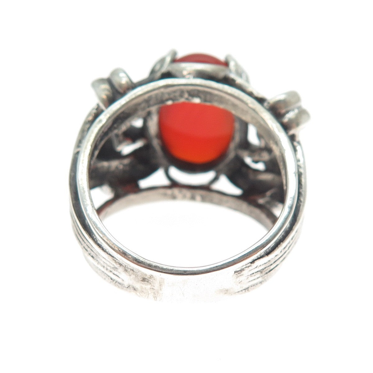 925 Sterling Silver Vintage Real Carnelian Modernist Oxidized Ring Size 9.25