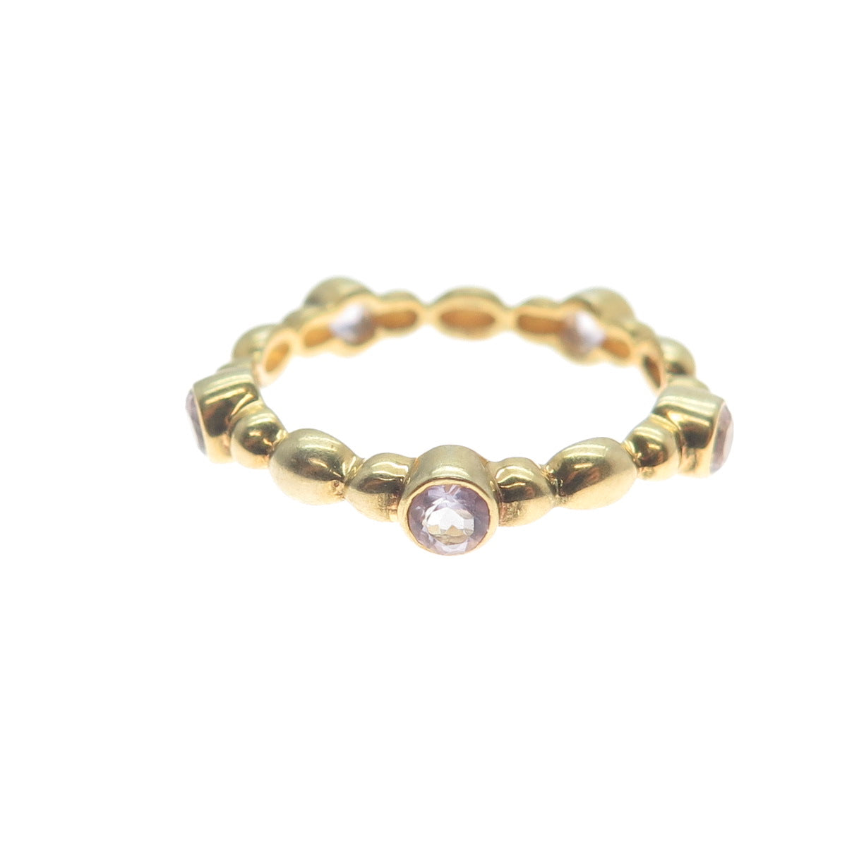 925 Sterling Silver Gold Plated Real Amethyst Bubble Band Ring Size 6.75