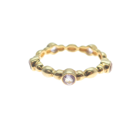 925 Sterling Silver Gold Plated Real Amethyst Bubble Band Ring Size 6.75