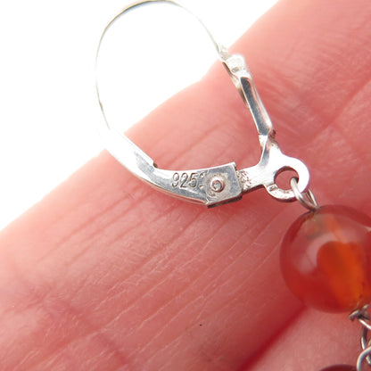 925 Sterling Silver Vintage Real Carnelian Clear Quartz Citrine Beaded Earrings