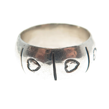 925 Sterling Silver Vintage Mexico Heart Band Ring Size 7.75