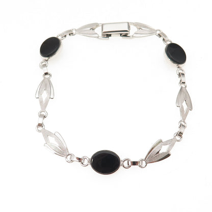 Van Dell 925 Sterling Silver Antique Art Deco Real Black Onyx Bracelet 7.25"