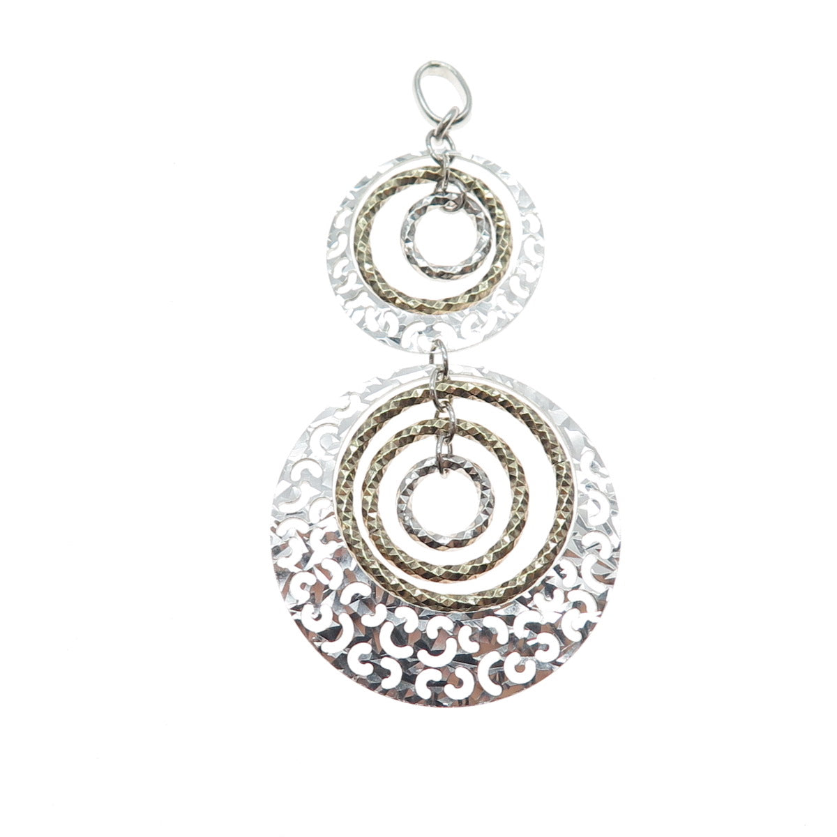 925 Sterling Silver 2-Tone Vintage Modernist Ornate Multi-Circle Pendant