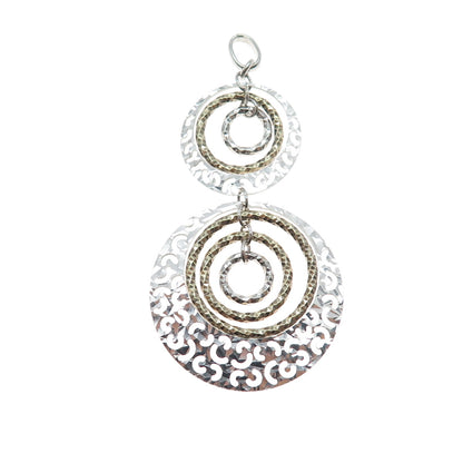 925 Sterling Silver 2-Tone Vintage Modernist Ornate Multi-Circle Pendant