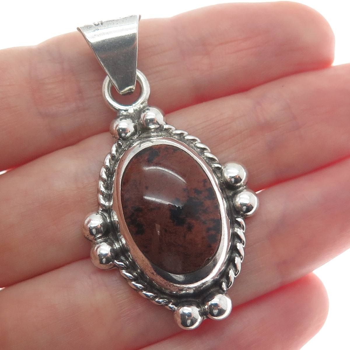 925 Sterling Silver Vintage Real Jasper Oxidized Beaded Charm Pendant