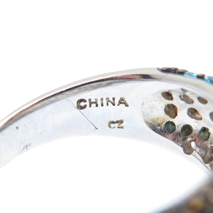 925 Sterling Silver SMK Multi-Color Round-Cut Shaped C Z Ring Size 7