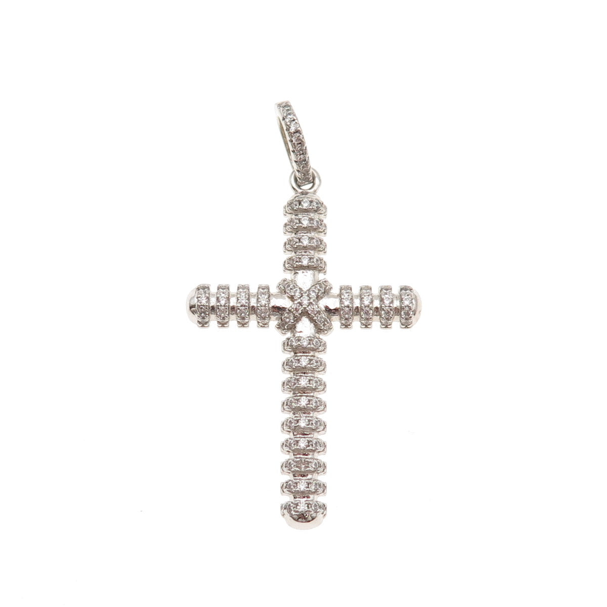 925 Sterling Silver Round-Cut C Z Cross Charm Pendant