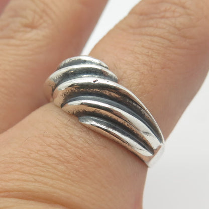 925 Sterling Silver Vintage Ribbed Ring Size 7.75