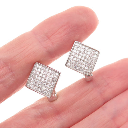 925 Sterling Silver Round-Cut C Z Sparkle Square Earrings