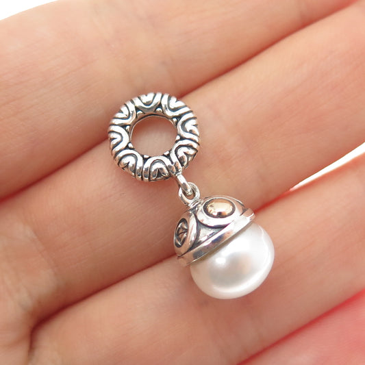 925 Sterling Silver 10K Gold Real Pearl Slide Dangle Bead Charm