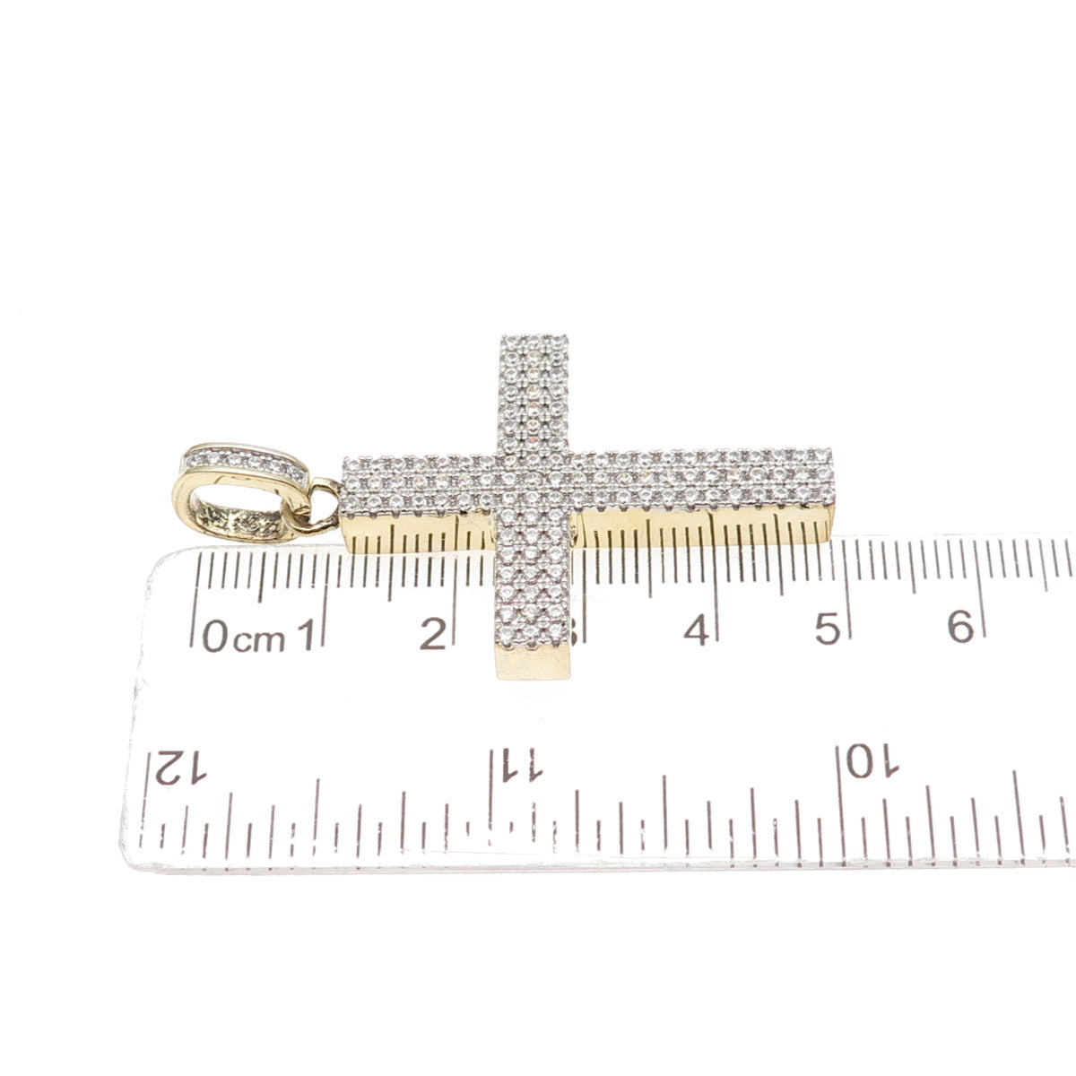 925 Sterling Silver Gold Plated Round-Cut C Z Cross Pendant