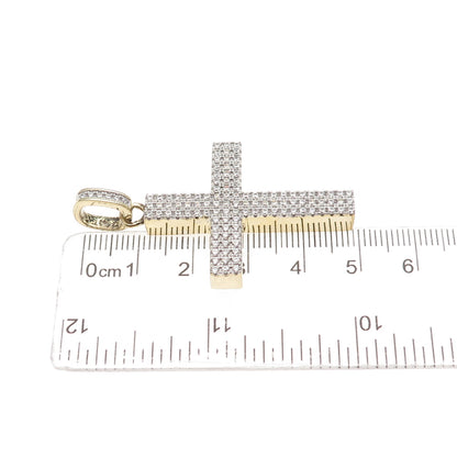 925 Sterling Silver Gold Plated Round-Cut C Z Cross Pendant