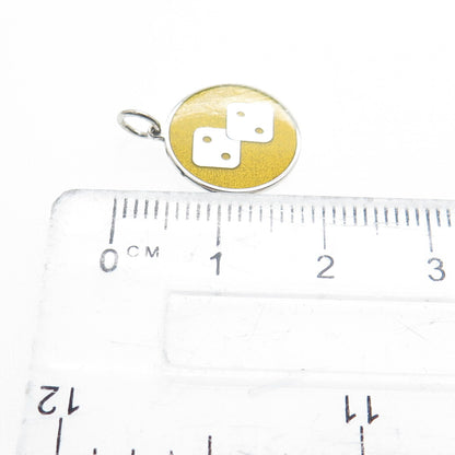 925 Sterling Silver Yellow Enamel Number 4 Lucky Dice Minimalist Charm Pendant