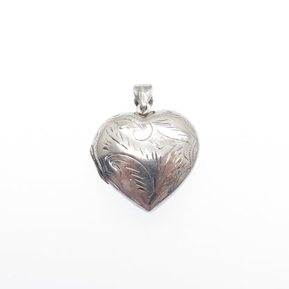 925 Sterling Silver Vintage Engraved Heart Locket Pendant