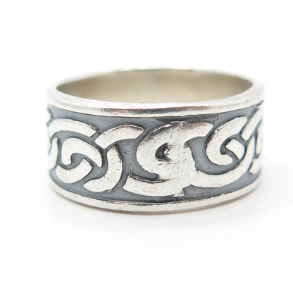 925 Sterling Silver Vintage Celtic Knot Wide Band Ring Size 13.75