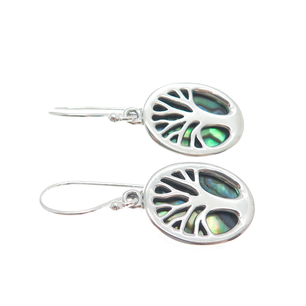 925 Sterling Silver Real Abalone Shell Tree of Life Dangle Earrings