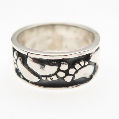 925 Sterling Silver Vintage Footprint Oxidized Band Ring Size 5.25