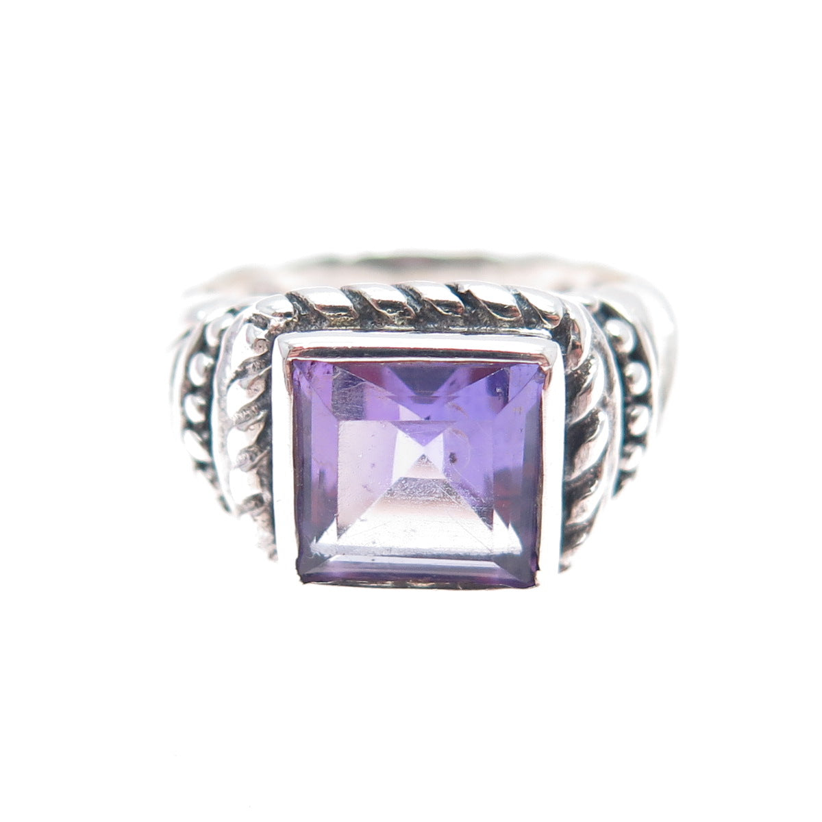 SX SALLY C 925 Sterling Silver Vintage Real Amethyst Oxidized Ring Size 6
