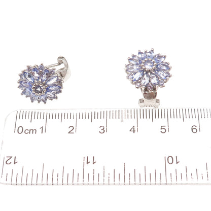 Chuck Clemency 925 Sterling Silver Real Tanzanite Floral Omega Back Earrings