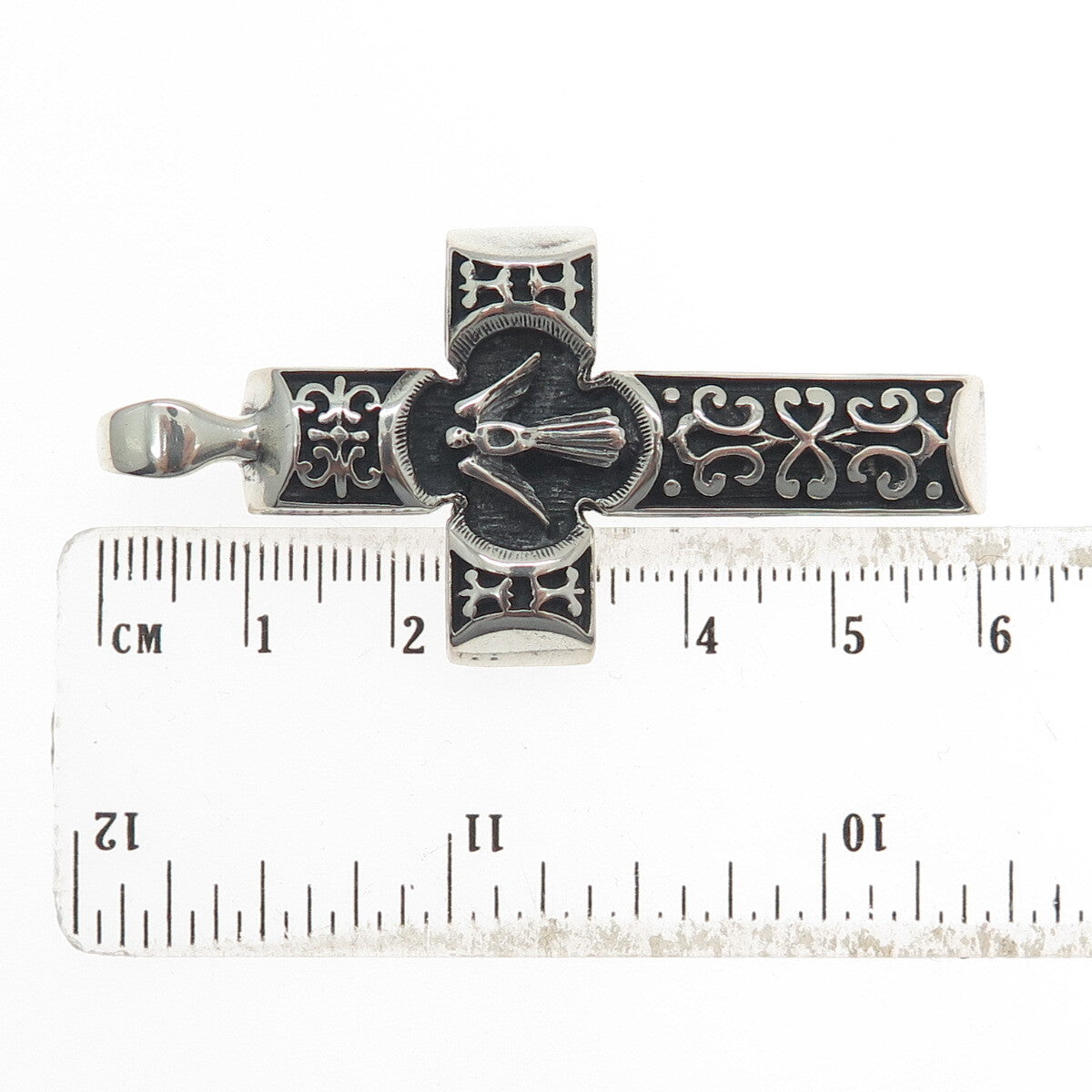 925 Sterling Silver Vintage Austria Holy Spirit Cross Oxidized Pendant