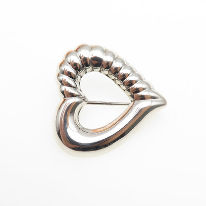 925 Sterling Silver Vintage Ribbed Heart Oxidized Pin Brooch