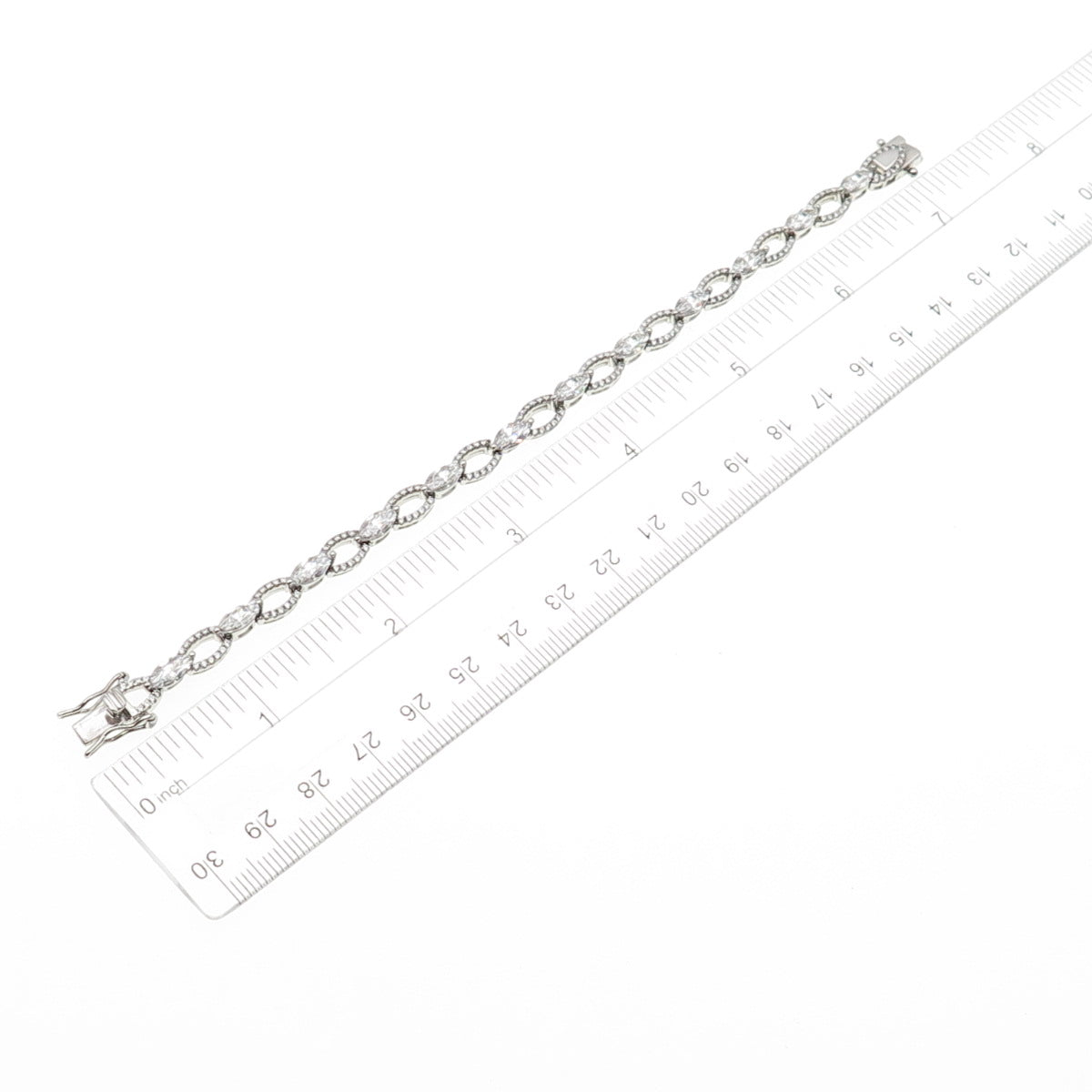 925 Sterling Silver Marquise & Round-Cut C Z Bracelet 6.75"