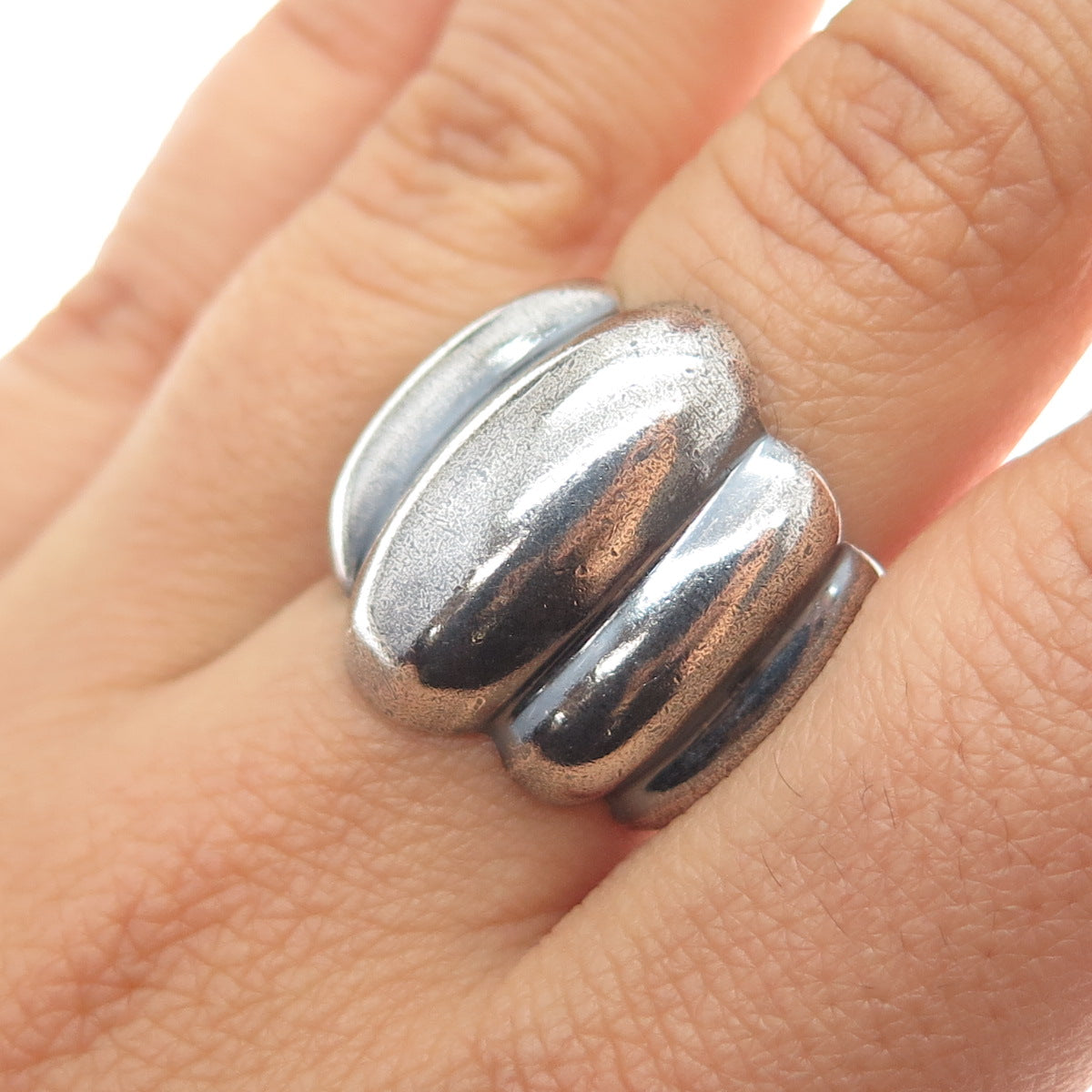 925 Sterling Silver Vintage Mexico Modernist Oxidized Ring Size 7.25