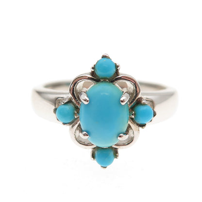 925 Sterling Silver Real Sleeping Beauty Turquoise Floral Ring Size 8