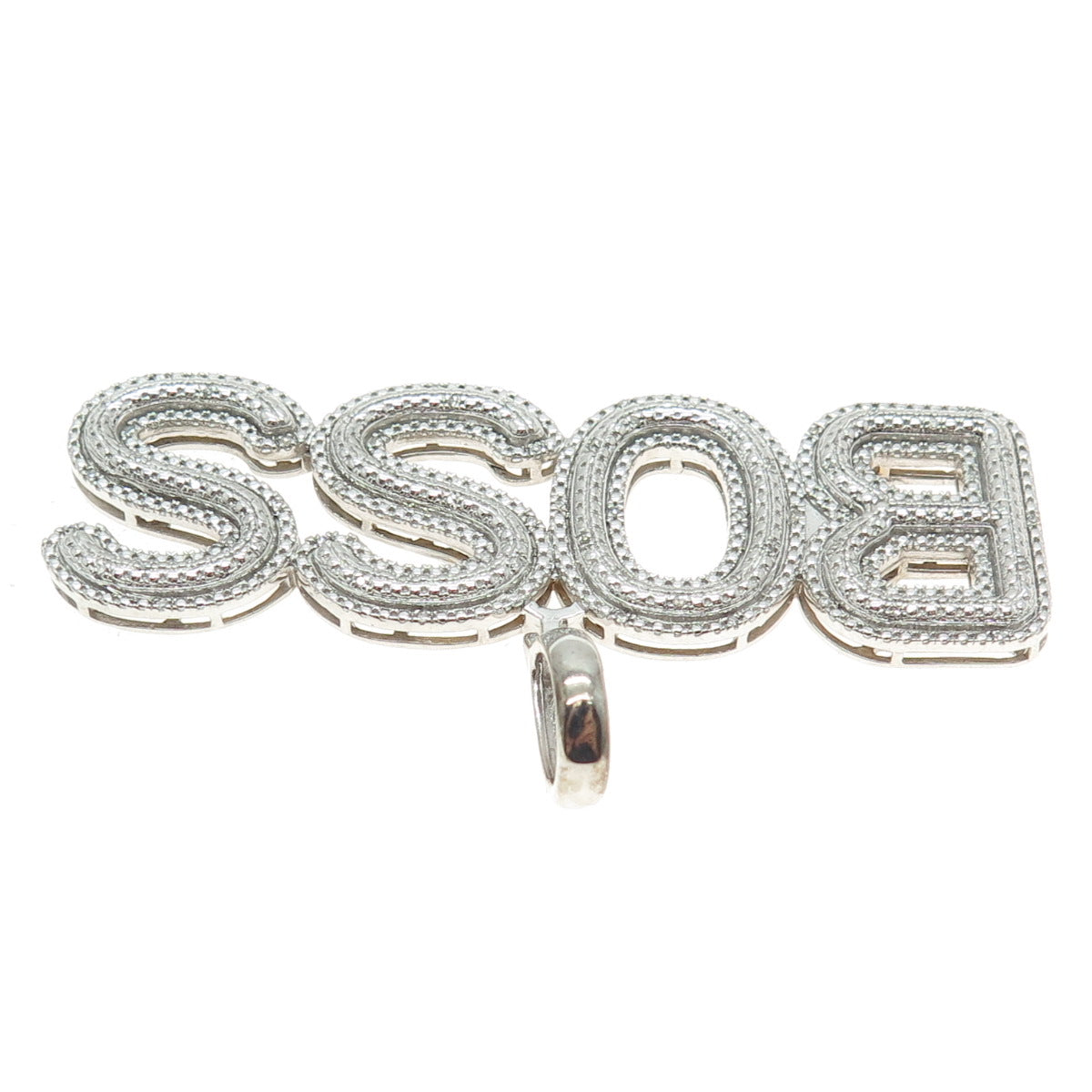 925 Sterling Silver Real White Diamond "BOSS" Pendant