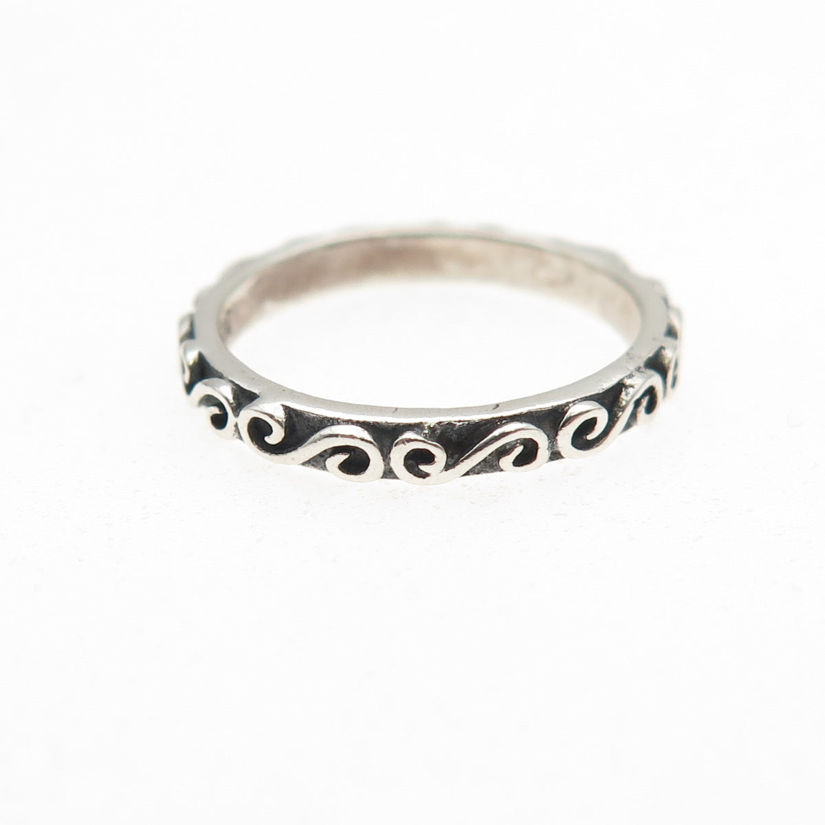 925 Sterling Silver Vintage Swirl Stackable Oxidized Band Ring Size 3.75