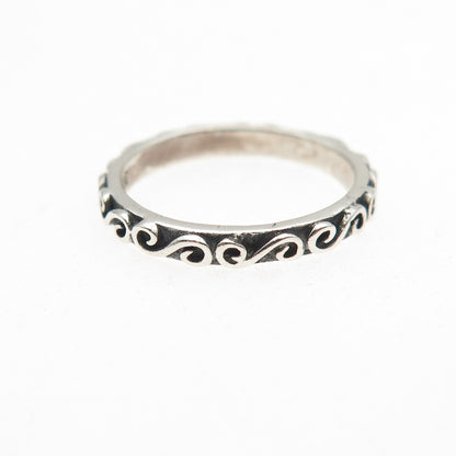 925 Sterling Silver Vintage Swirl Stackable Oxidized Band Ring Size 3.75