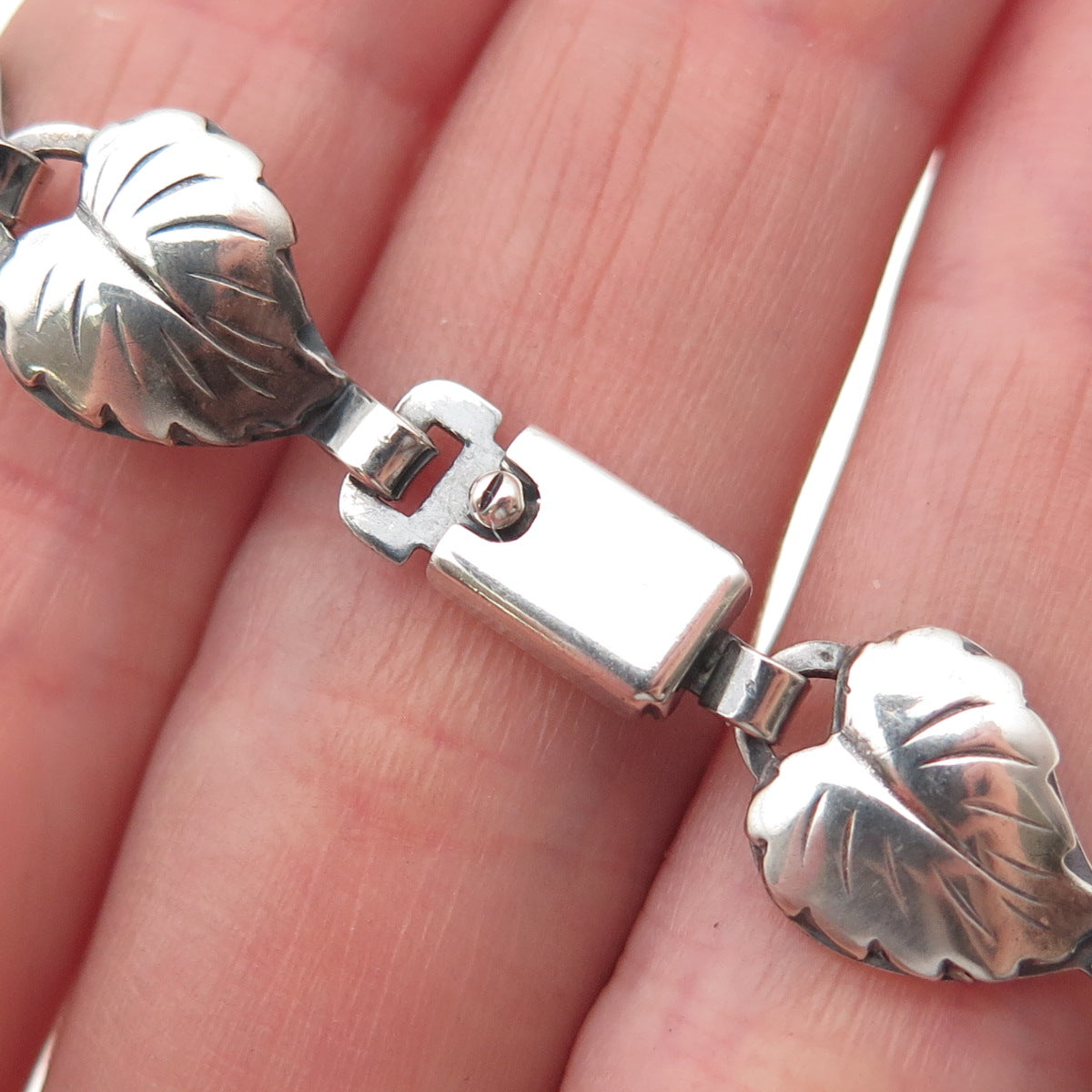 HERMANN SIERSBOL Sterling Silver Vintage Denmark Floral Leaf Chain Necklace 14"