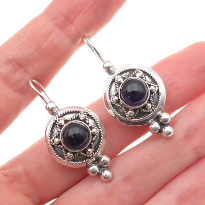 925 Sterling Silver Vintage Real Amethyst Star of David Beaded Oxidized Earrings
