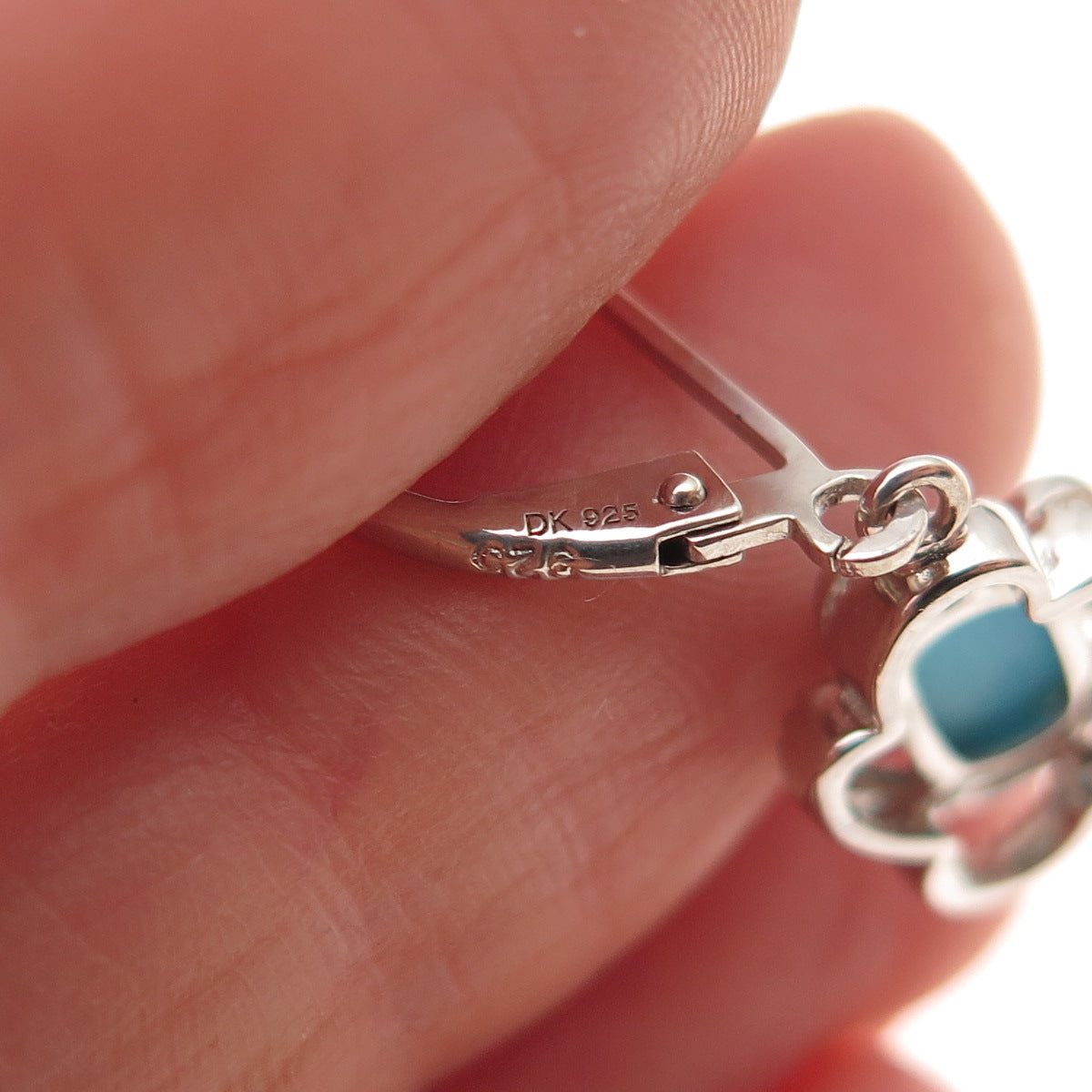 925 Sterling Silver Real Sleeping Beauty Turquoise Floral Dangle Earrings