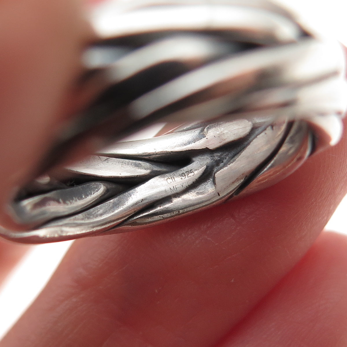 925 Sterling Silver Vintage CII Mexico Braided Oxidized Band Ring Size 7.25