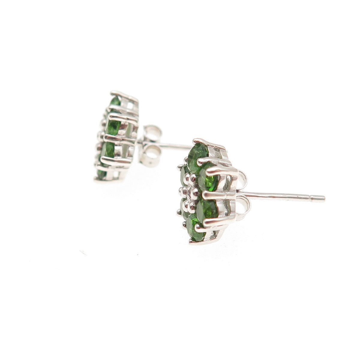 925 Sterling Silver Real Round-Cut Diamond & Peridot Floral Stud Earrings