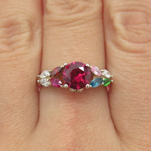925 Sterling Silver Lab-Created Ruby Chrome Diopside Garnet Topaz Ring Size 8.25