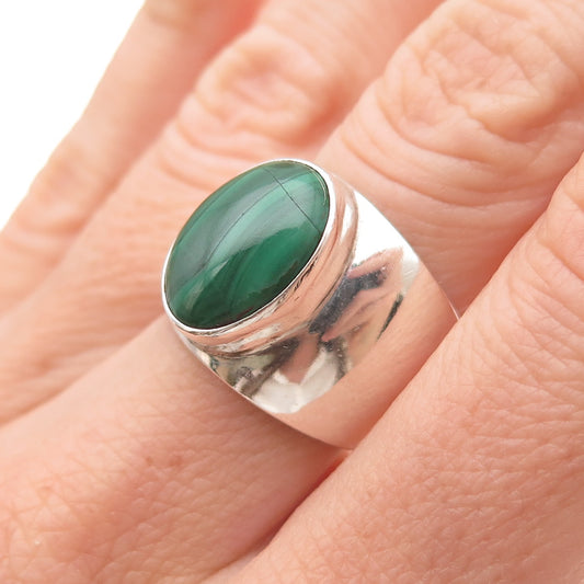925 Sterling Silver Vintage CII Mexico Real Malachite Modernist Ring Size 6.25