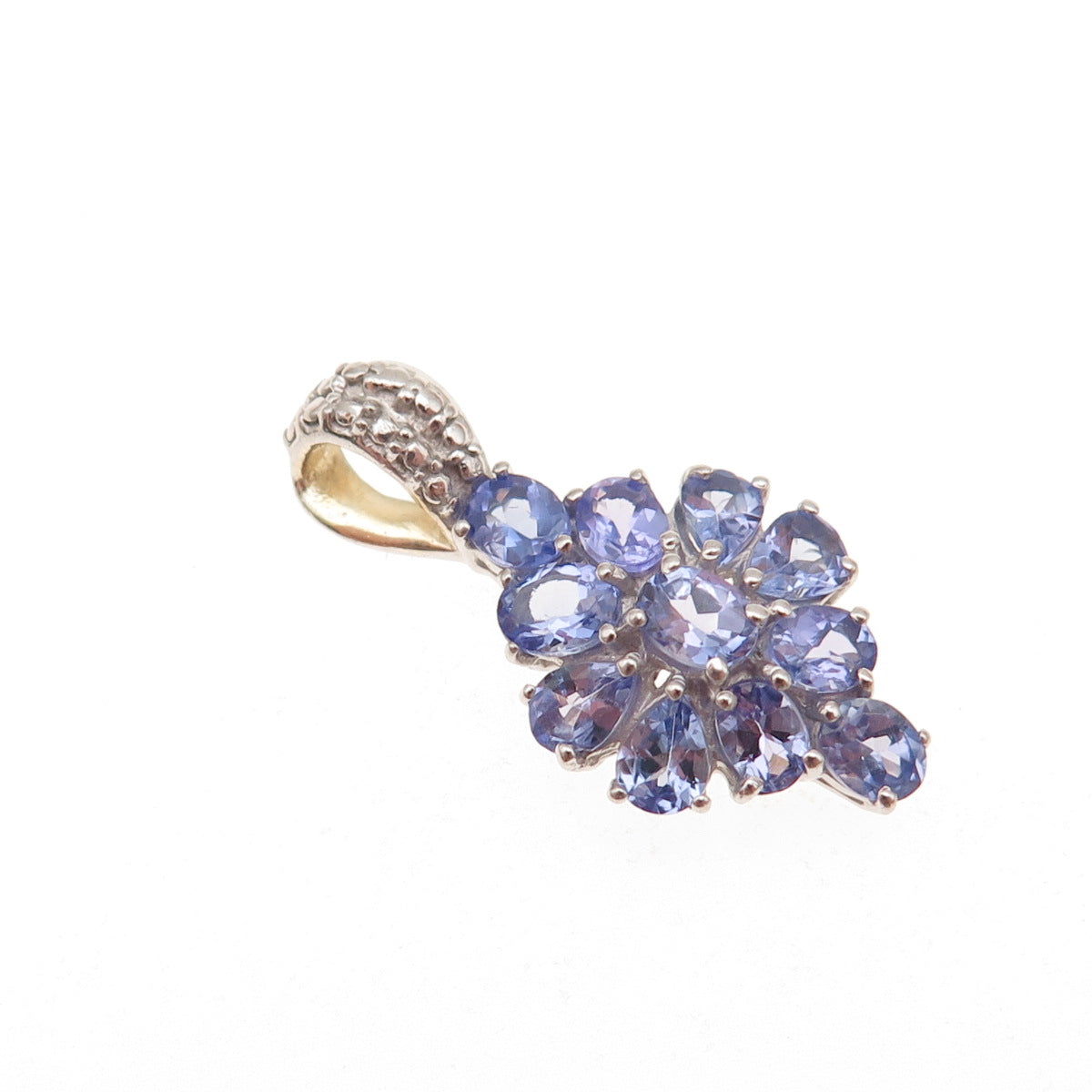 Chuck Clemency 925 Sterling Silver Real Tanzanite Cluster Charm Pendant