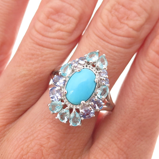 Chuck Clemency 925 Sterling Real Turquoise Apatite & Tanzanite Ring Size 8.25