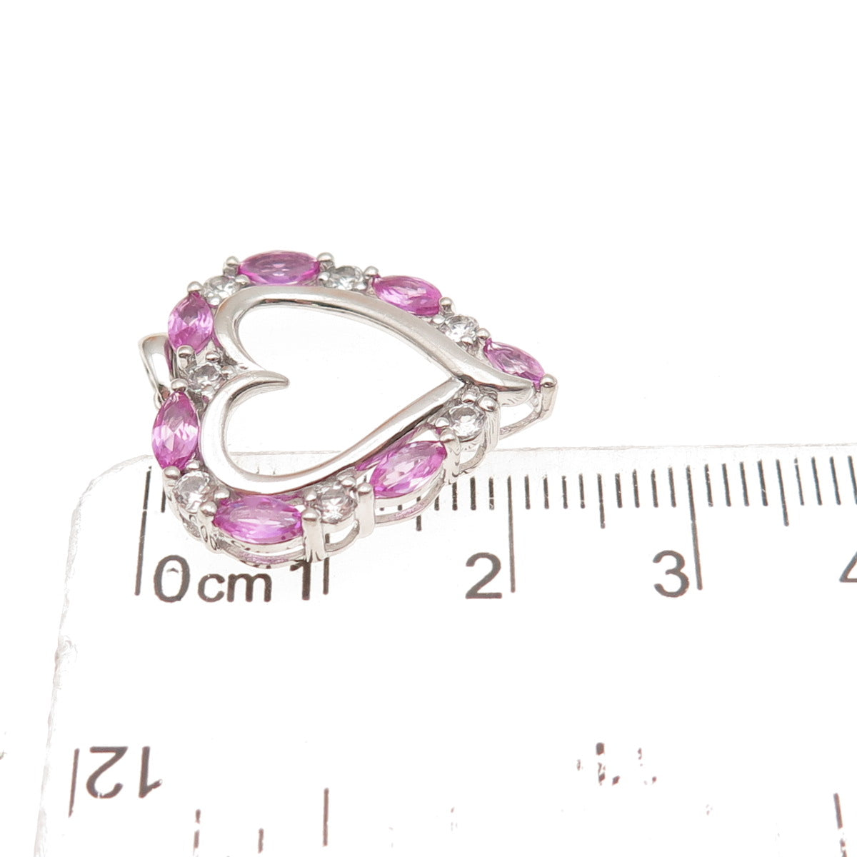 Sai 925 Sterling Silver Real Pink & White Topaz Heart Charm Pendant