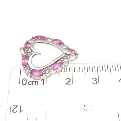 Sai 925 Sterling Silver Real Pink & White Topaz Heart Charm Pendant